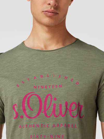 s.Oliver RED LABEL T-shirt met labelprint Rietgroen - 3