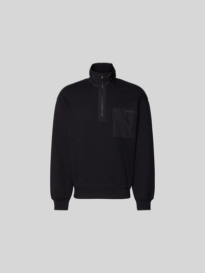 Produktfoto, Troyer aus reiner Baumwolle van MAISON KITSUNÉ in zwart met borstzak, labeldetail, regular fit, ruglengte maat M 68 cm