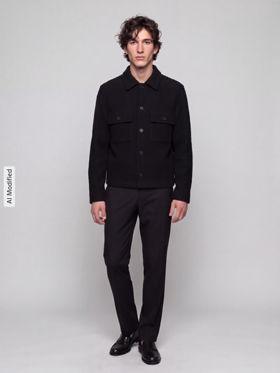 Selected Hemdjacke aus Wolle mit Brusttaschen Black 1