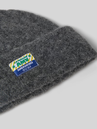 American Vintage Strickmütze mit Label-Patch Modell 'VITOW' Dunkelgrau Melange 2