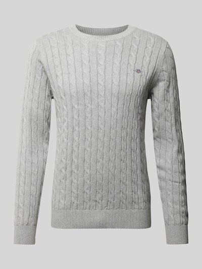 Gant Strickpullover mit Label-Stitching Mittelgrau Melange 1