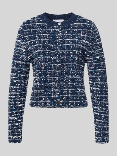 Produktfoto, Strickjacke in Bouclé-Optik mit Knopfleiste von Rich & Royal in Dunkelblau-Weiß, Slim Fit, Material-Mix mit Woll-Anteil.