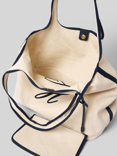 Productfoto, Strandtasche aus Baumwoll-Leinen-Mix van Tommy Hilfiger in effen canvas met logostiksel, hoofdvak, afneembaar rits-etui, magneetsluiting, contrastdetails