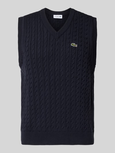 Produktfoto, Regular Fit Weste aus Baumwoll-Mix von Lacoste, imitacja dzianiny, ścieg warkoczowy, detal z logo, mieszanka bawełny