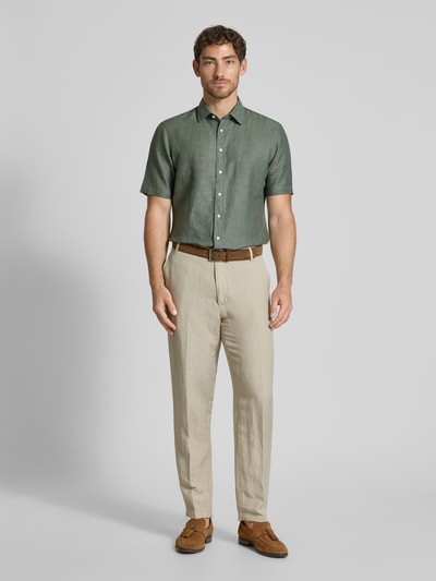 Jake*s Slim fit linnen overhemd met knoopsluiting Donkergroen - 1