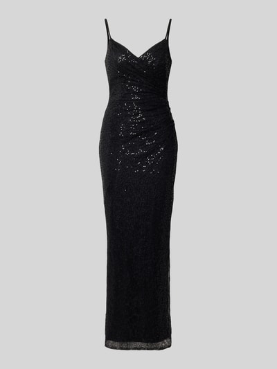 Produktfoto, Midikleid mit Pailletten und V-Ausschnitt von TROYDEN COLLECTION, figurbetont, schwarze Farbe, glitzernde Struktur