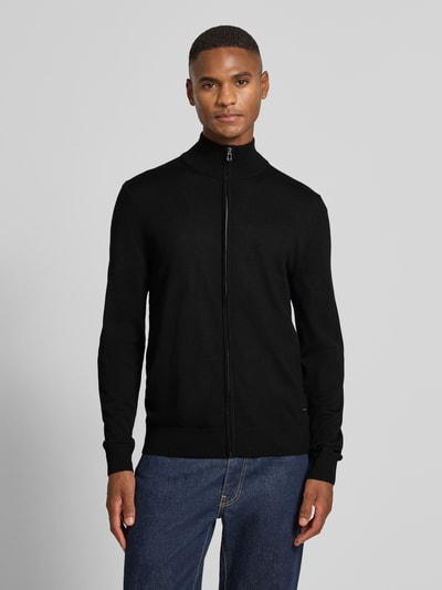 JOOP! Collection Gebreid jack van scheerwol met opstaande kraag, model 'Davis' Zwart - 4