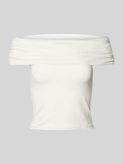 Only Off-Shoulder-Shirt in unifarbenem Design Modell 'LIVE LOVE' Offwhite 2