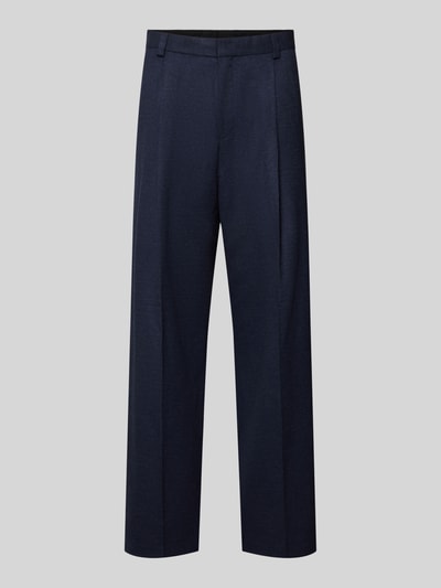 Produktfoto, granatowe szerokie spodnie materiałowe o gładkiej teksturze, Modern Fit Anzughose mit Woll-Anteil Modell 'Tony262X' od HUGO, Herren Weite Hose