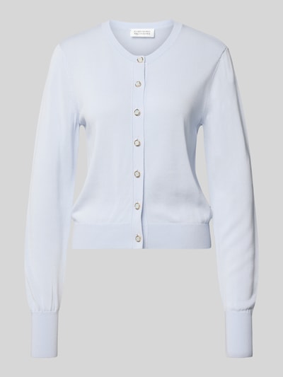 Produktfoto, hellblauer Cardigan aus Lyocell-Mix mit Rundhalsausschnitt, Knopfleiste, Modell 'ARABELLA' von GUIDO MARIA KRETSCHMER WOMAN, Regular Fit, glatte Textur, Damenmode