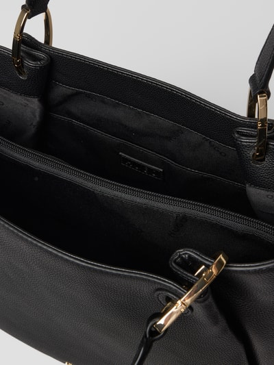 Produktfoto, schwarze strukturierte Oberfläche, goldfarbene Metallelemente, offene Fächer, Henkeltasche mit Label-Detail Modell 'Orin 2.0_Small Tote' von HUGO, Damen Henkeltasche von HUGO