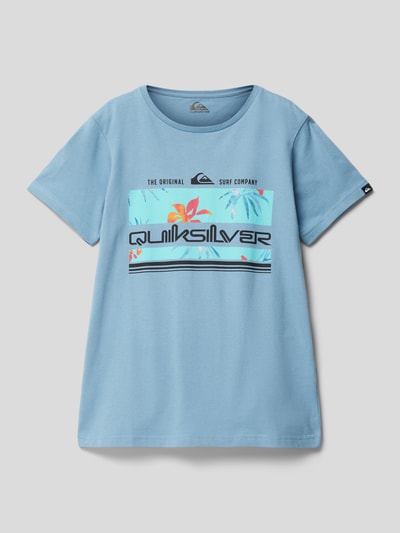 Quiksilver T-shirt z nadrukiem z motywem z logo model ‘TROPICAL RAINBOW’ Szaroniebieski 1