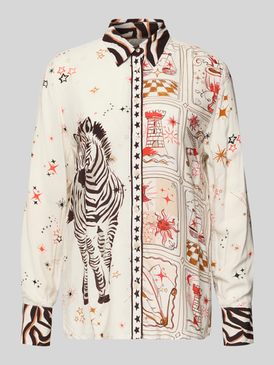 Emily Van den Bergh Regular Fit Hemdbluse aus reiner Viskose mit Animal-Print Beige Melange 2
