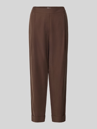 Produktfoto, Stoffhose mit französischen Eingrifftaschen von Jake*s Collection, Straight Fit, elastischer Bund, braun, Saum mit fixiertem Aufschlag, Gesäßleistentaschen, Bundweite 36 cm, Innenbeinlänge 68 cm, glatte Textur