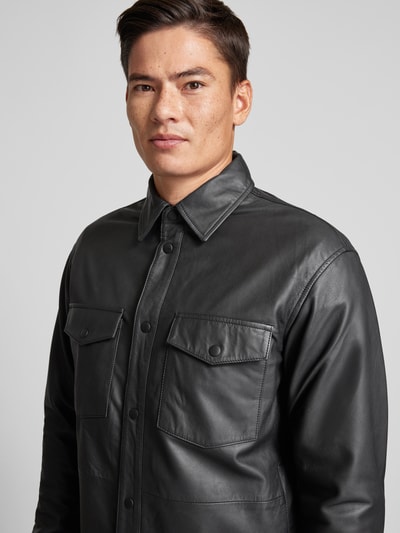 Jack & Jones Premium Leren jack met kentkraag, model 'SERGE' Zwart - 3