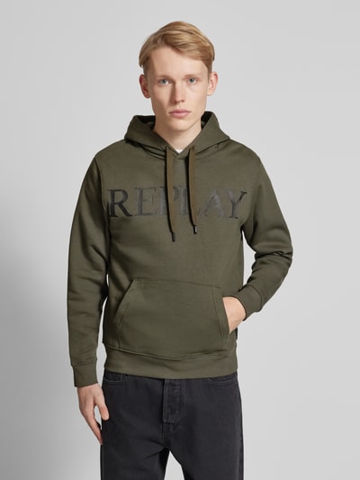 Replay Hoodie mit gerippten Abschlüssen Oliv 4