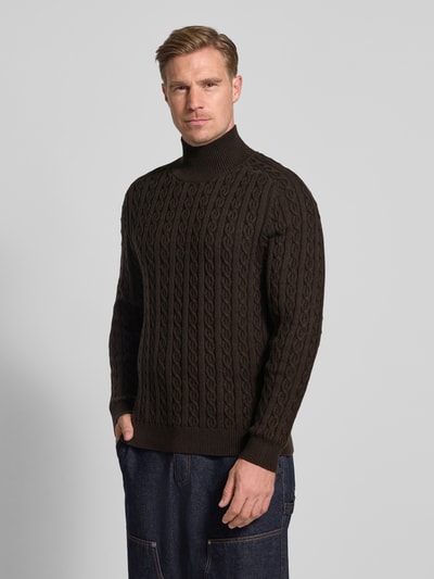 Drykorn Gebreide pullover met opstaande kraag, model 'EDDARD' Donkerbruin - 4