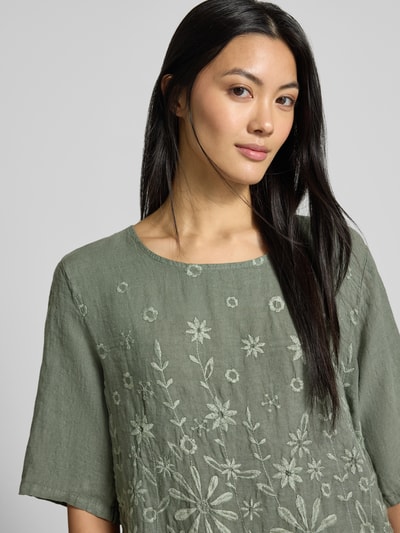 ZABAIONE Regular Fit Leinenbluse mit Stitchings Modell 'La44ura' Khaki 3
