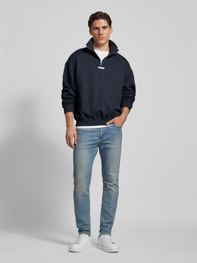 WOODBIRD Sweatshirt met opstaande kraag, model 'LEE' Marineblauw - 1