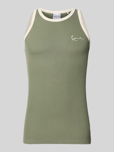 Produktfoto, Slim Fit Top mit Logo-Stitching von KARL KANI z bawełny, krój slim fit, wyhaftowane logo, fakturowany wzór, okrągły dekolt, długość tyłu w rozmiarze M: 68 cm
