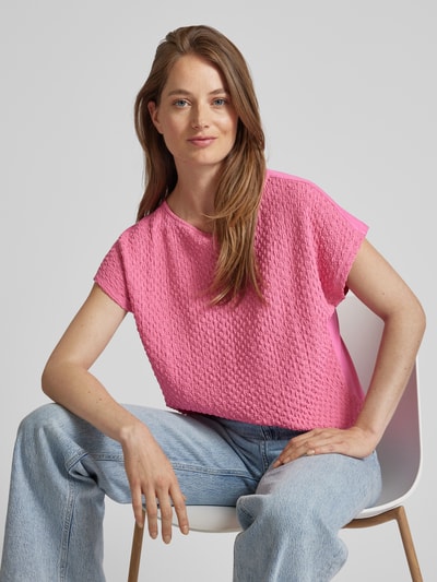 Tom Tailor T-Shirt in unifarbenem Design mit Strukturmuster Pink 3