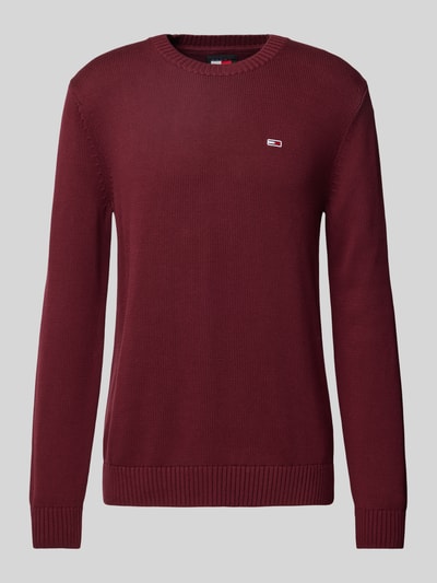 Tommy Jeans Slim Fit Strickpullover mit Logo-Badge Bordeaux 2