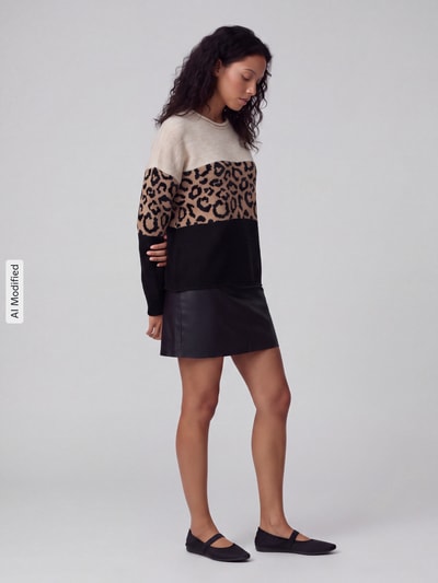 ONLY Relaxed Fit Pullover mit Leoparden-Muster Sand 1