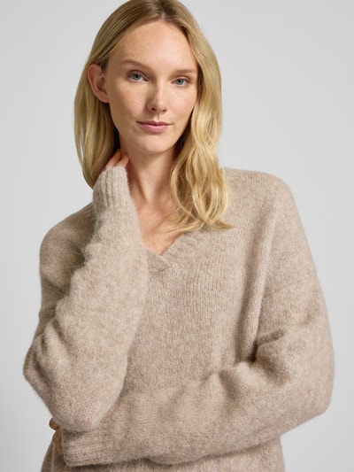 Fynch-Hatton Gebreide pullover van wolmix met V-hals Beige gemêleerd - 3