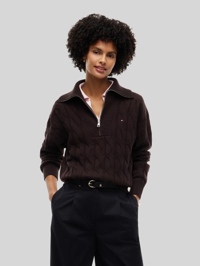 Tommy Hilfiger Relaxed Fit Troyer aus reiner Wolle Schoko 4