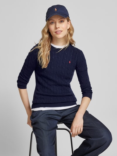 Polo Ralph Lauren Sweter ze ściegiem warkoczowym model ‘JULIANNA’ Granatowy 3