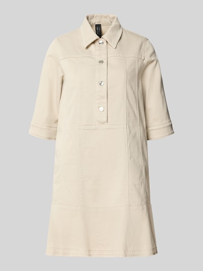 Produktfoto, Knielanges Hemdblusenkleid mit Knopfleiste und 1/2-Arm von Marc Cain in Beige mit Gerader-Schnitt, Hemdblusenkragen und sichtbarer Struktur