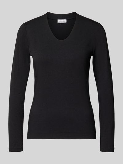 Produktfoto, Longsleeve mit V-Ausschnitt von MORE & MORE in Schwarz, glatte Textur, Regular Fit, Damen Baumwoll-Mix mit Modal-Anteil