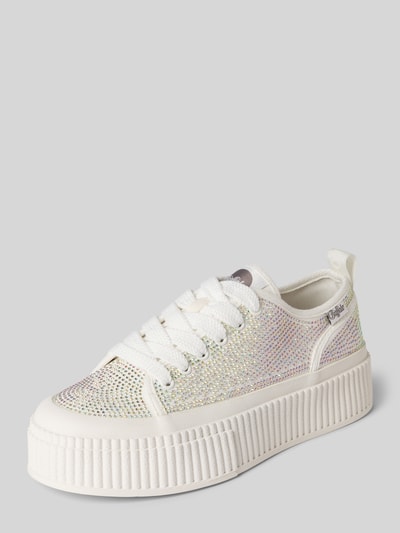 Produktfoto, Sneaker mit Ziersteinbesatz Modell 'MADISON GLAM' von Buffalo, biała podeszwa, zaokrąglony nosek, jasne kolory, sznurowanie, ozdobne kamienie, wysokość obcasa w rozmiarze 40: 5 cm, wysokość cholewki w rozmiarze 40: 5 cm, szerokość w rozmiarze 40: 7 cm
