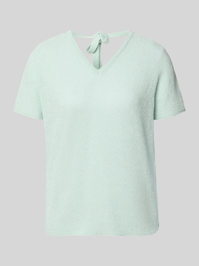 Produktfoto, T-Shirt in Strick-Optik mit V-Ausschnitt von Rich & Royal, Damen T-Shirt aus Baumwoll-Mix, Straight Fit, Rückenlänge 40 cm, mintgrün, feine Textur