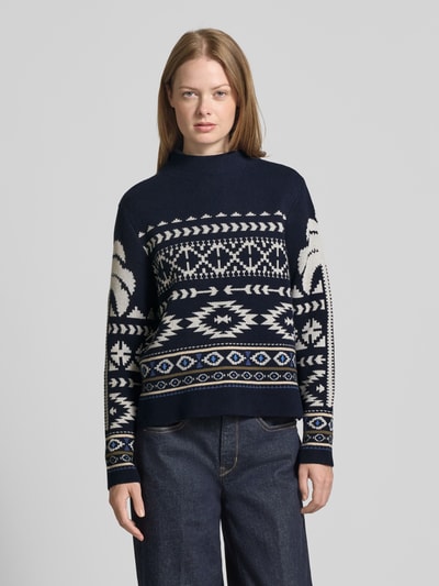 Oui Gebreide pullover met opstaande kraag Donkerblauw - 4