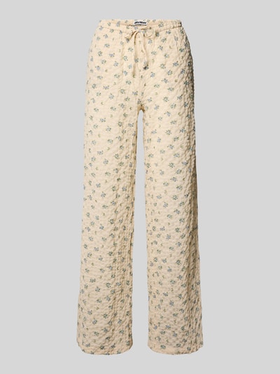Produktfoto, Wide Leg Pull-on-Hose aus Seersucker mit Kordelzug von REVIEW, beige mit floralem Muster, Elastischer-Material-Mix, Damen, Bundweite 97 cm, Innenbeinlänge 67 cm