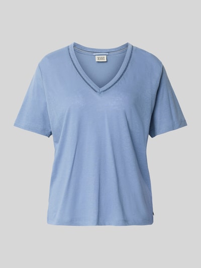Produktfoto, Relaxed Fit T-Shirt aus Leinen-Mix mit V-Ausschnitt von Scotch & Soda, Damen T-Shirt mit Lochmuster in Hellblau, Rückenlänge 60 cm bei Größe S