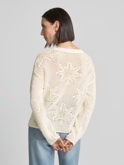 Oui Gebreide pullover met geribde ronde hals Offwhite - 5