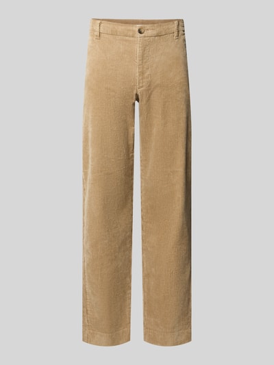 Produktfoto, beigefarbene Tapered Fit Cordhose aus reiner Baumwolle Modell 'LEROY' von Selected, feine Rippenstruktur, Herren Cordhose