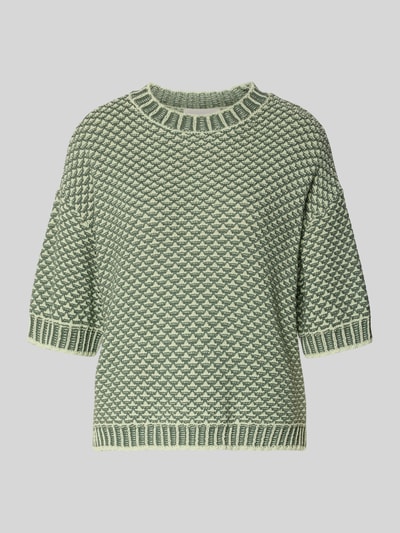 Produktfoto, Strickpullover mit 1/2-Arm Modell 'Catina Pilla' von MSCH Copenhagen aus Baumwoll-Mix mit Gerader-Schnitt in Grün, strukturierte Oberfläche