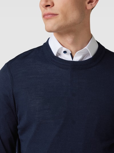 Tommy Hilfiger Wollpullover mit Label-Stitching und Seide-Anteil Marineblau 3