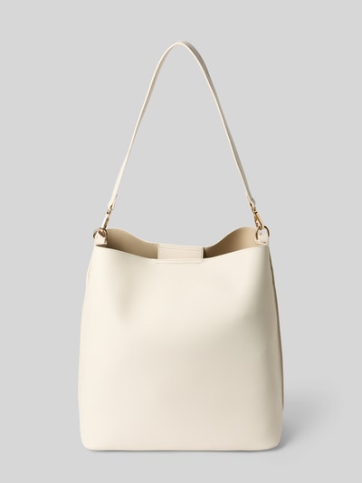 Produktfoto, Tote Bag mit Reißverschlusstasche Modell 'Meloy' von Seidenfelt in Creme mit Strukturmuster, Logo-Prägung und Magnetverschluss, abnehmbarer Schulterriemen, Hauptfach, Innenfach mit Reißverschluss, Maße ca. 34 cm Breite, 34 cm Länge, 17 cm Tiefe, Schulterriemen 67 cm.