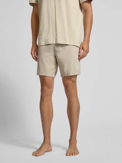 HUGO Shorts mit Label-Print und elastischem Bund Modell 'Laze' Beige 4
