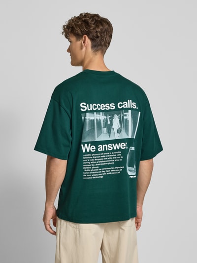 REVIEW T-shirt met geribde ronde hals Donkergroen - 5