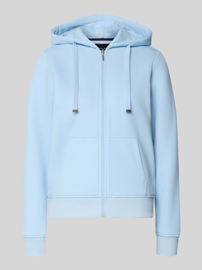 Produktfoto, Regular Fit Sweatjacke aus Baumwoll-Mix von Christian Berg Woman in Hellblau mit Kapuze, Känguru-Tasche, tailliert, elastische Abschlüsse