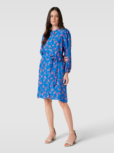 POM Amsterdam Knielanges Blusenkleid mit Allover-Muster Blau 1