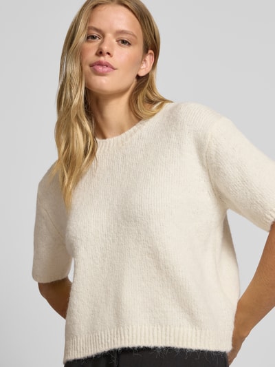 Gina Tricot Sweter z dzianiny z dodatkiem wełny lana i okrągłym dekoltem Écru 3