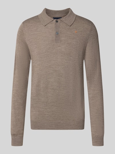 Christian Berg Men Regular Fit Poloshirt aus Woll-Mix Mud Melange 1