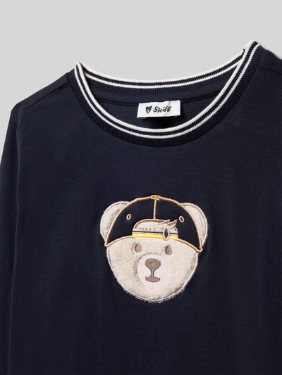 Steiff Bluzka z długim rękawem o kroju regular fit z wyhaftowanym logo Granatowy 2
