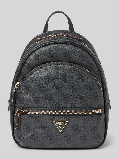 Produktfoto, Rucksack mit Allover-Logo-Print Modell 'MANHATTAN' von Guess, Damen Rucksack, Leder-Optik, Reißverschlusstaschen, 21 x 27 x 13 cm